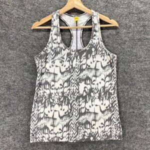 Lolë Sport Top Women PS Petite White Gray Printed Racerback Crew Neck Activewear